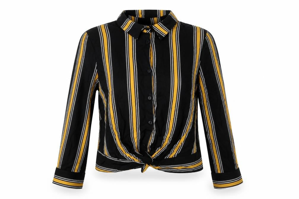 Select Womens Black Striped Viscose Basic Button-Up Size 16 Collared
