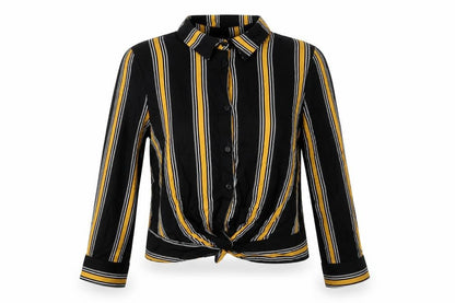Select Womens Black Striped Viscose Basic Button-Up Size 16 Collared