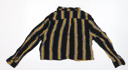 Select Womens Black Striped Viscose Basic Button-Up Size 16 Collared