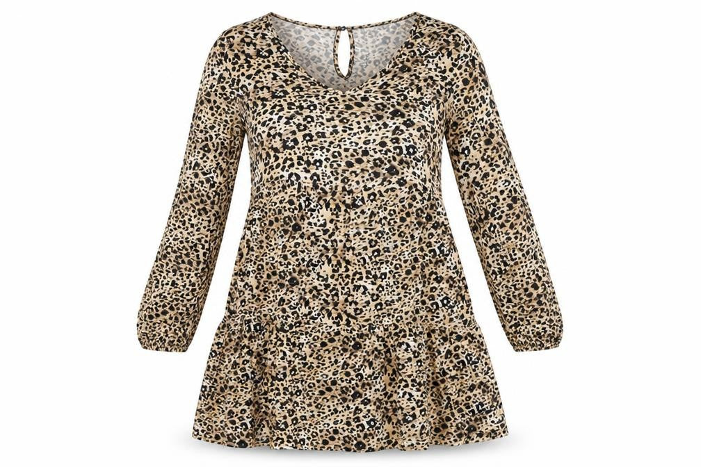 New Look Womens Beige Animal Print Viscose Ball Gown Size 8 V-Neck Pullover - Leopard Print