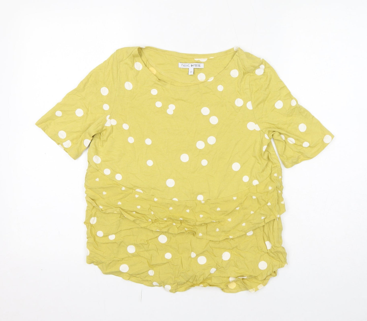NEXT Womens Yellow Polka Dot 100% Cotton Basic T-Shirt Size 8 Round Neck