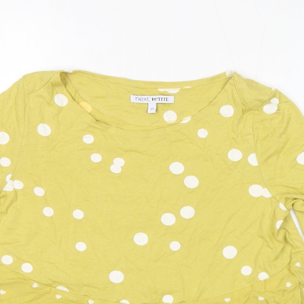 NEXT Womens Yellow Polka Dot 100% Cotton Basic T-Shirt Size 8 Round Neck