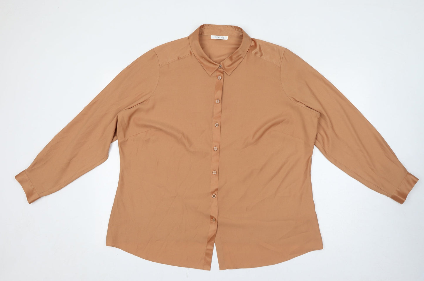 Classic Womens Beige Polyester Basic Button-Up Size 20 Collared