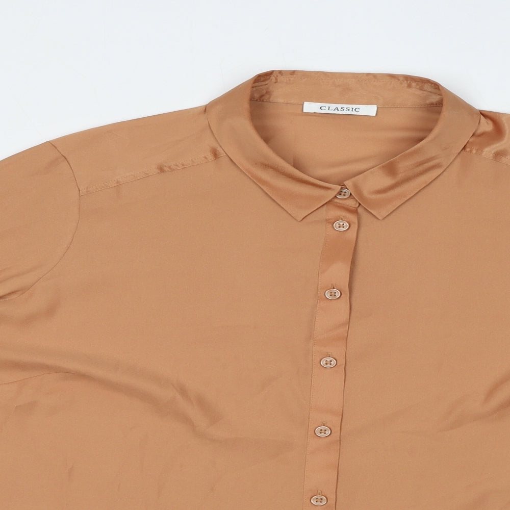 Classic Womens Beige Polyester Basic Button-Up Size 20 Collared