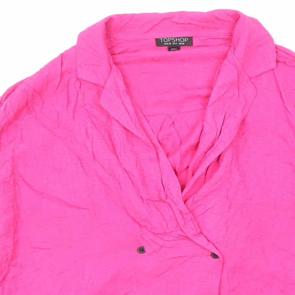 Topshop Womens Pink Viscose Basic Button-Up Size 10 Collared