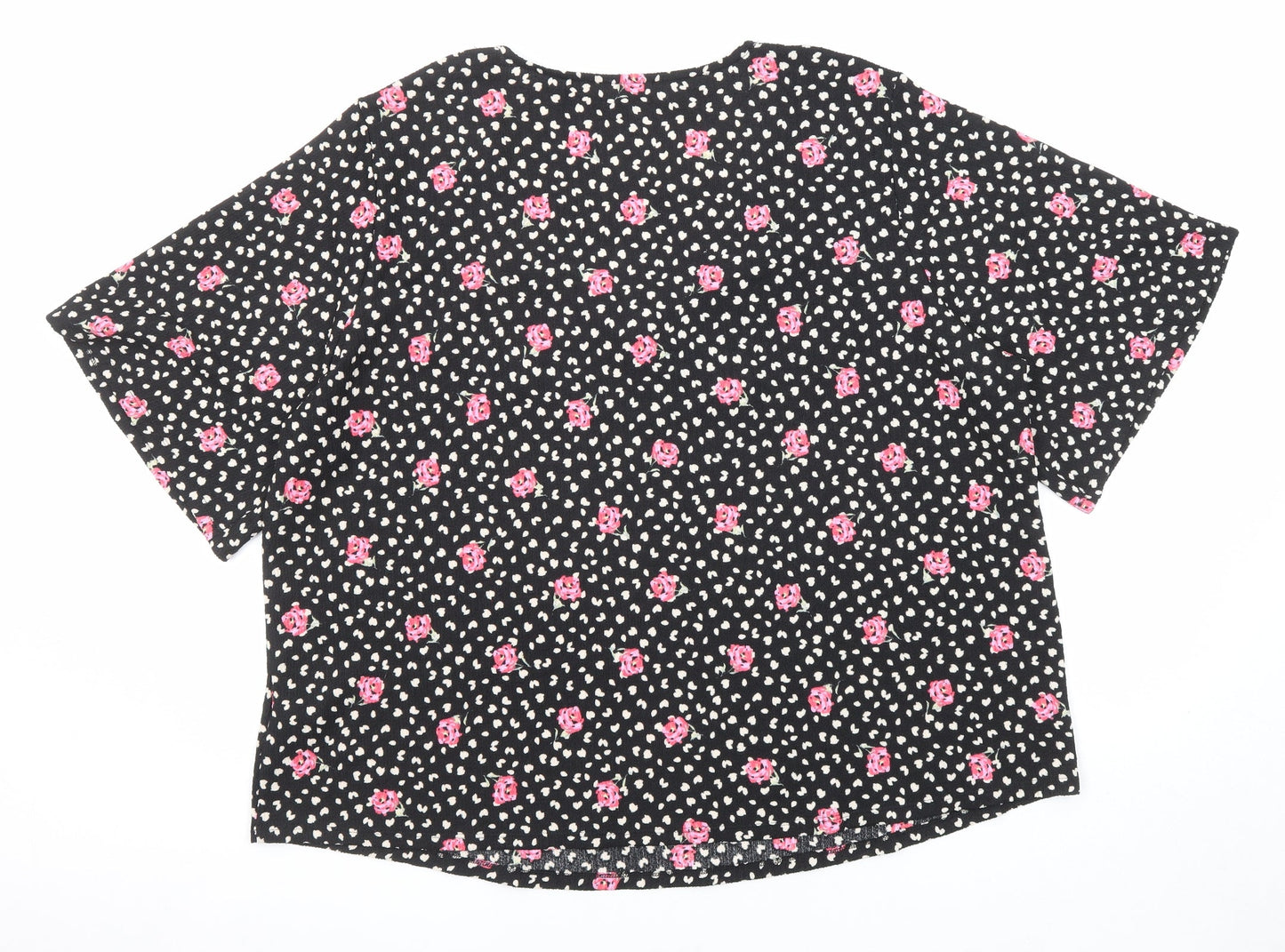JD Williams Womens Black Floral Polyester Basic Blouse Size 26 Scoop Neck