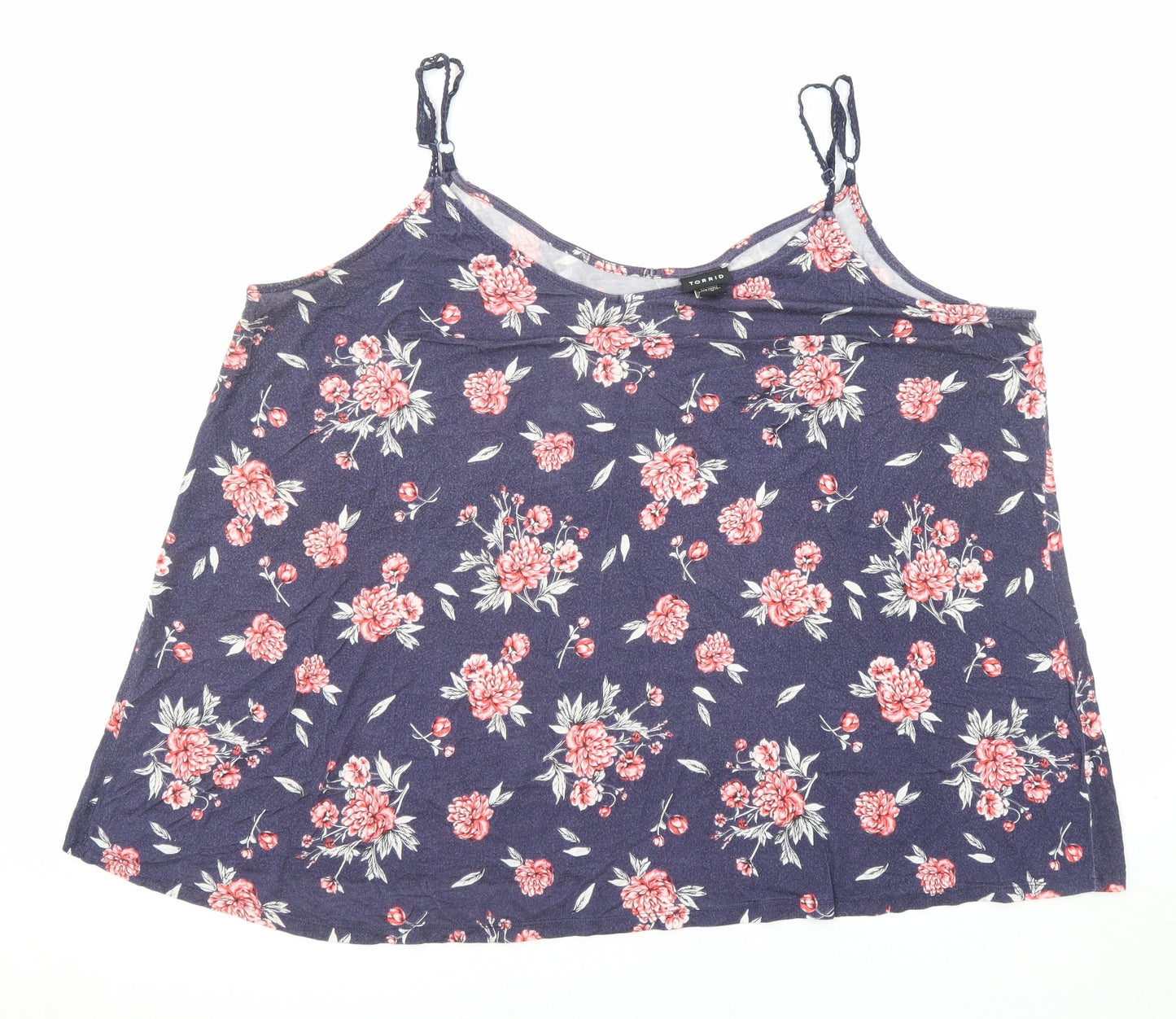 Torrid Womens Blue Floral Viscose Basic Tank Size 22 Round Neck