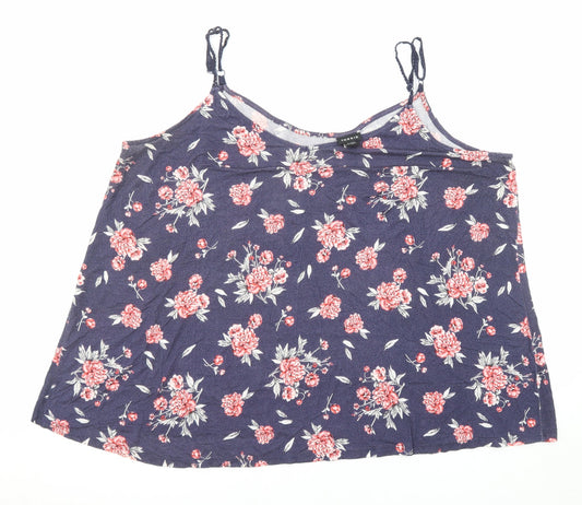 Torrid Womens Blue Floral Viscose Basic Tank Size 22 Round Neck