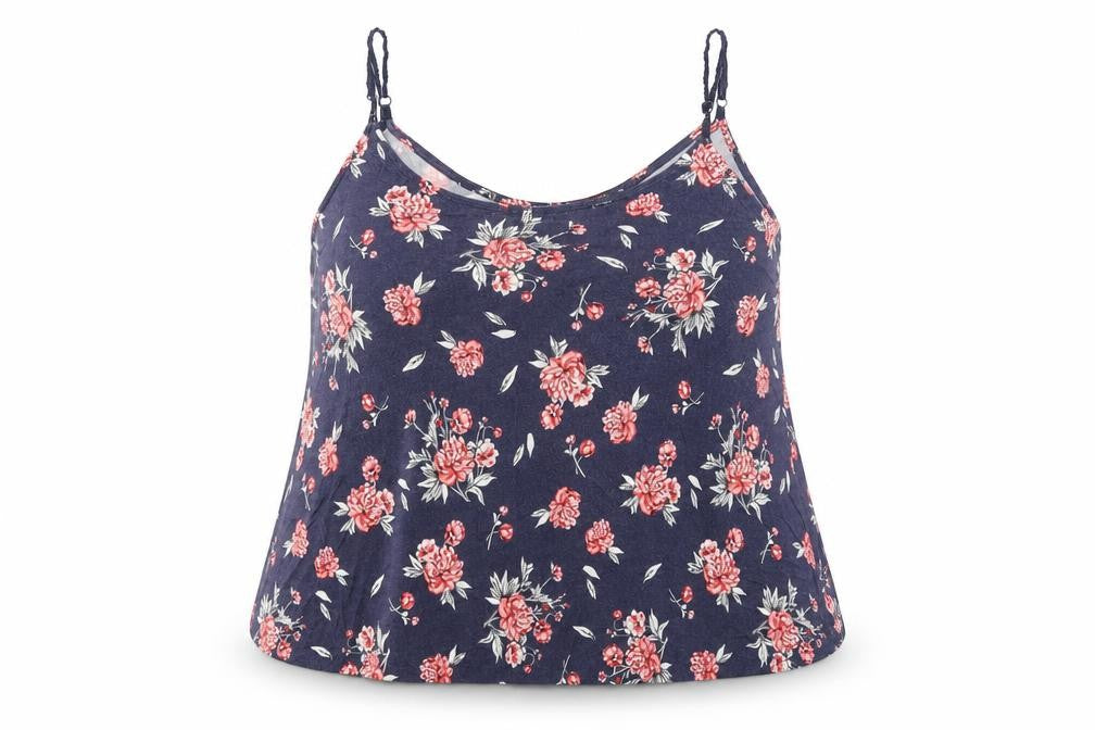 Torrid Womens Blue Floral Viscose Basic Tank Size 22 Round Neck