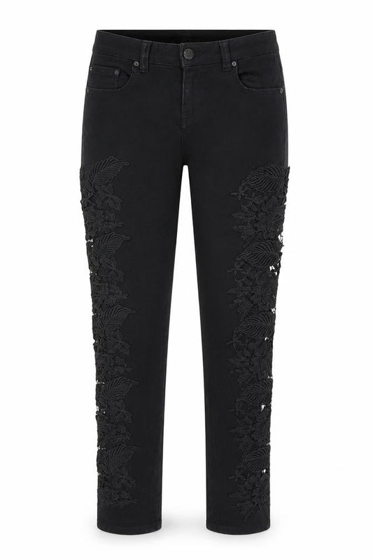 Quiz Womens Black Cotton Skinny Jeans Size 6 L31 in Regular Zip - Crocheted Lace Detail