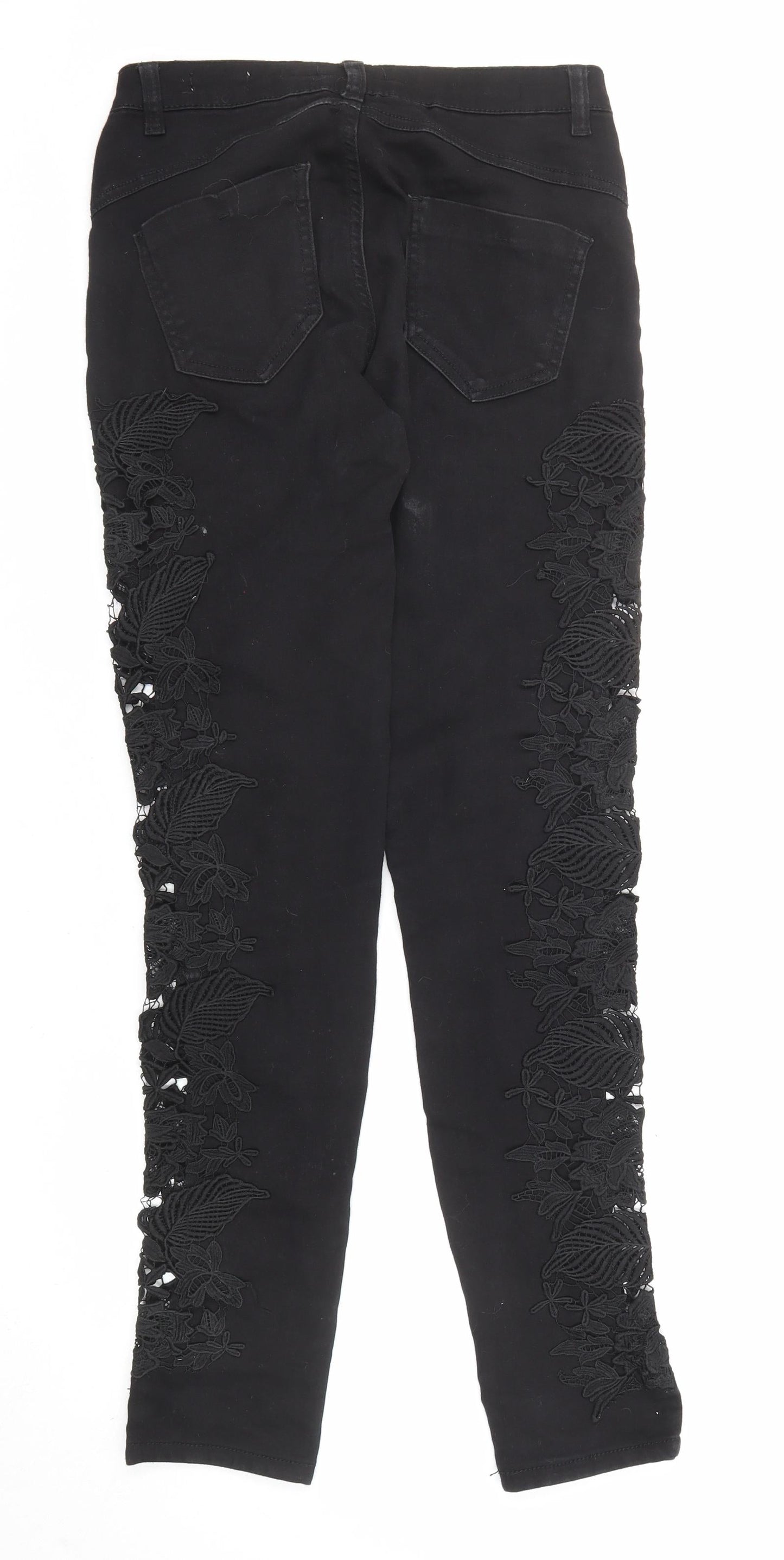 Quiz Womens Black Cotton Skinny Jeans Size 6 L31 in Regular Zip - Crocheted Lace Detail