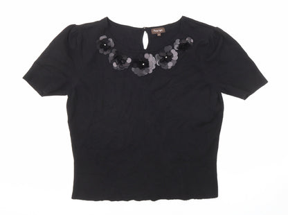 Phase Eight Womens Black Round Neck Viscose Pullover Jumper Size 12