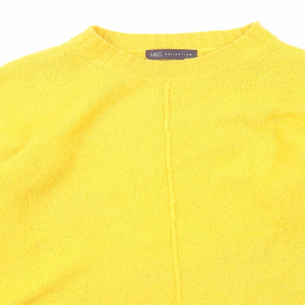 Marks and Spencer Womens Yellow Round Neck Acrylic Pullover Jumper Size S