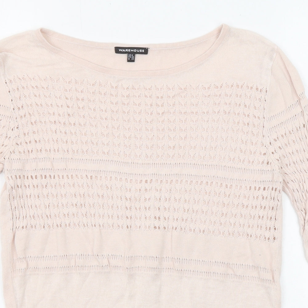 Warehouse Womens Pink Boat Neck Viscose Pullover Jumper Size 8
