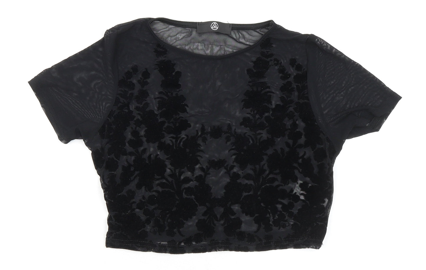Missguided Womens Black Polyester Cropped Blouse Size 8 Round Neck