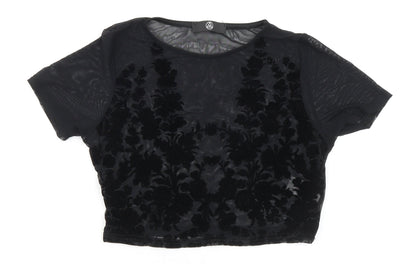 Additional front view of Missguided women’s black polyester cropped blouse, size UK 8, round neck