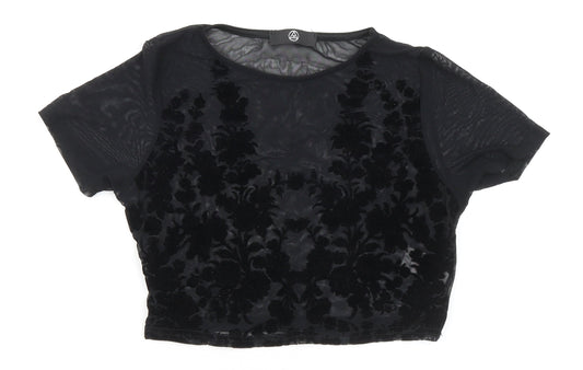 Missguided Womens Black Polyester Cropped Blouse Size 8 Round Neck
