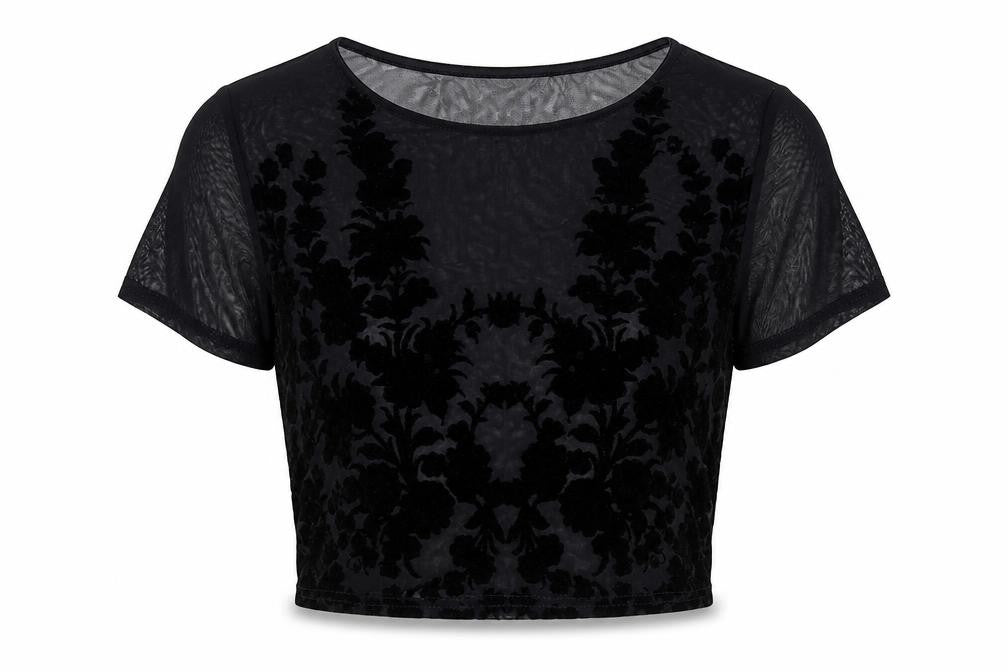 Missguided Womens Black Polyester Cropped Blouse Size 8 Round Neck