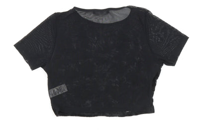Back view of Missguided women’s black polyester cropped blouse, size UK 8, round neck