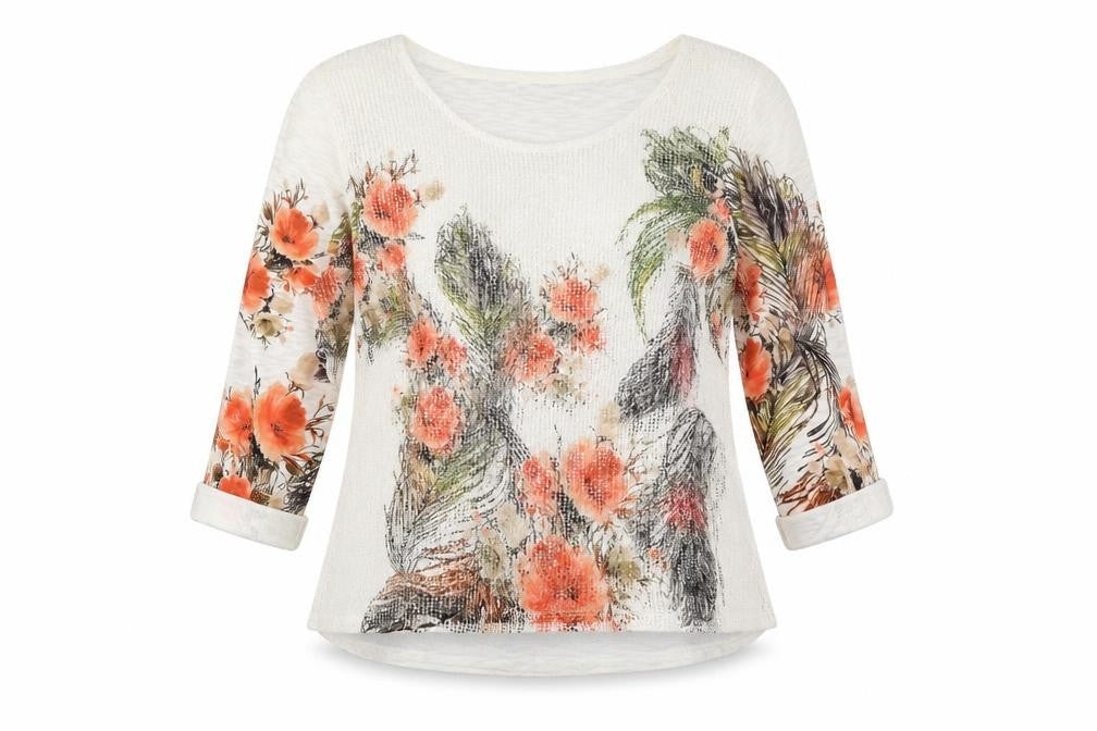 Punt Roma Womens Multicoloured Floral Polyester Basic Blouse Size M Boat Neck - Layered