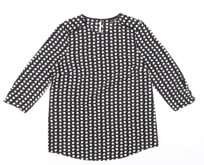 Additional front view of Dunnes women’s black geometric polyester basic blouse, size XS, round neck