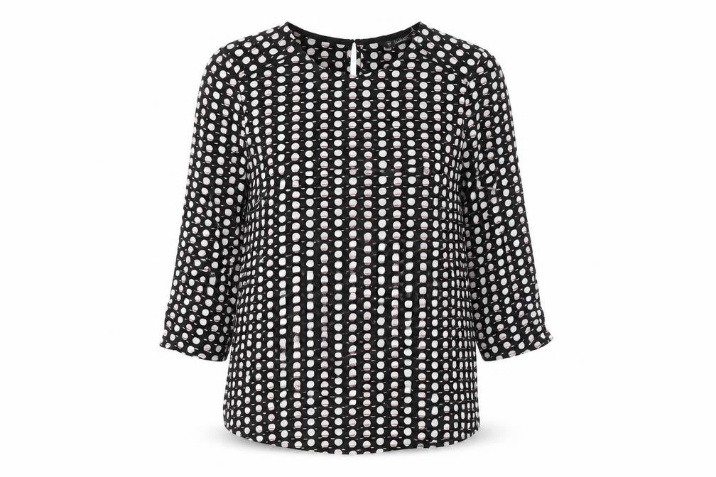 Dunnes Stores Womens Black Geometric Polyester Basic Blouse Size XS Round Neck
