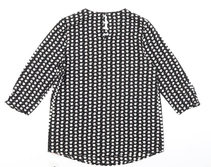 Back view of Dunnes women’s black geometric polyester basic blouse, size XS, round neck