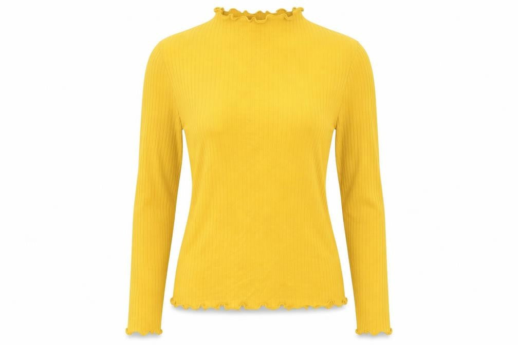 Warehouse Womens Yellow Viscose Basic T-Shirt Size 8 Mock Neck