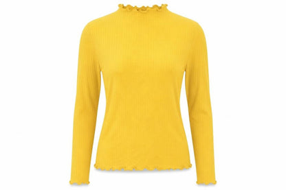 Warehouse Womens Yellow Viscose Basic T-Shirt Size 8 Mock Neck