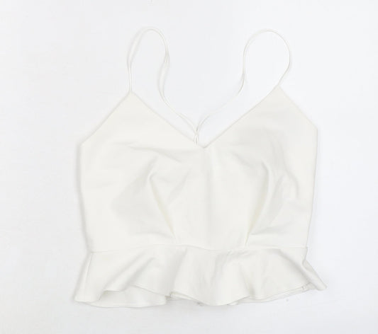 River Island Womens White Polyester Cropped Tank Size 8 V-Neck