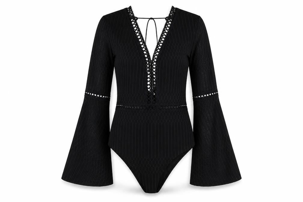 Misspap Womens Black 100% Polyester Bodysuit One-Piece Size S Snap