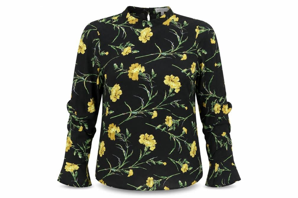Warehouse Womens Black Floral Polyester Basic Blouse Size 10 Round Neck