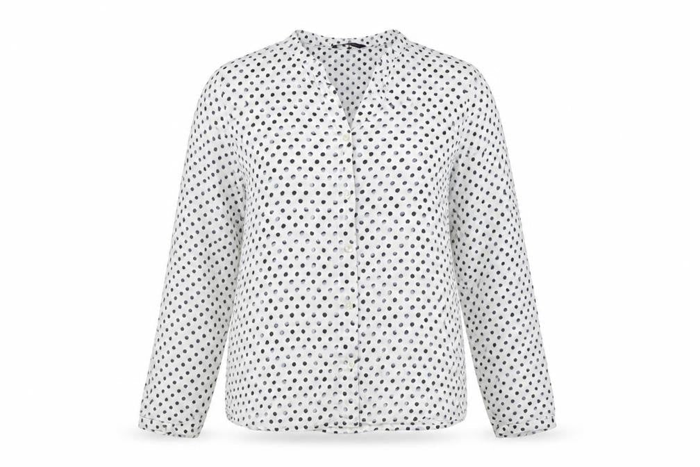 Marks & Spencer Womens White Polka Dot Viscose Basic Button-Up Size 10 Round Neck