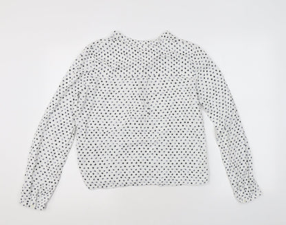 Marks & Spencer Womens White Polka Dot Viscose Basic Button-Up Size 10 Round Neck