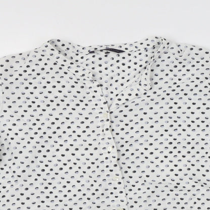 Marks & Spencer Womens White Polka Dot Viscose Basic Button-Up Size 10 Round Neck