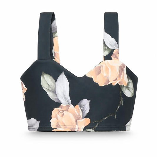 Boohoo Womens Black Floral Polyester Cropped Tank Size 10 V-Neck