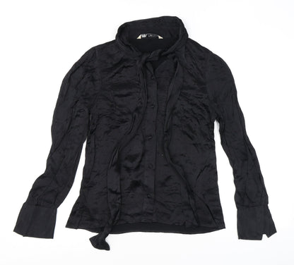 Zara Womens Black Viscose Basic Button-Up Size S High Neck