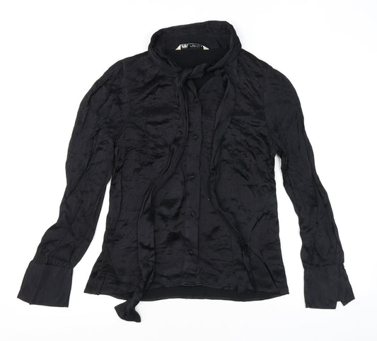 Zara Womens Black Viscose Basic Button-Up Size S High Neck