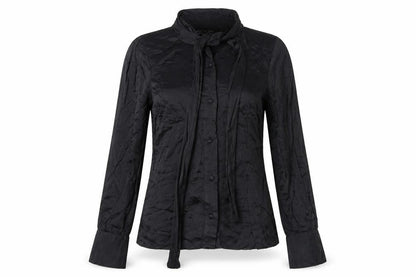 Zara Womens Black Viscose Basic Button-Up Size S High Neck