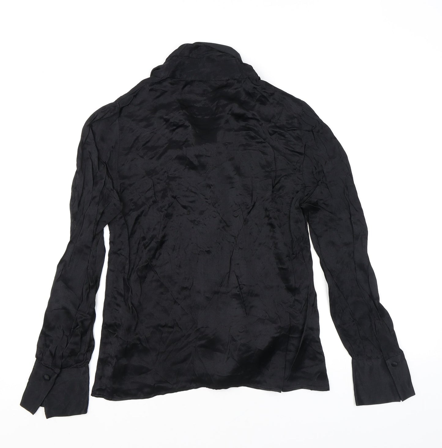 Zara Womens Black Viscose Basic Button-Up Size S High Neck