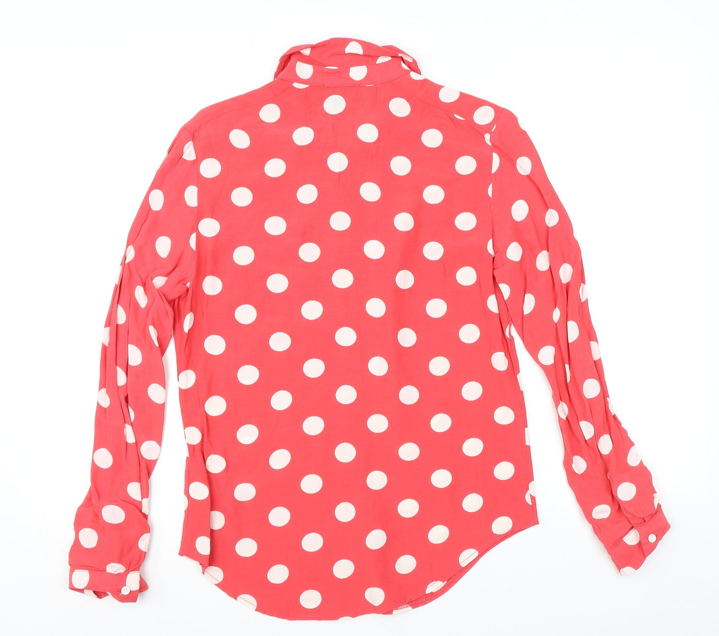 Topshop Womens Pink Polka Dot Viscose Basic Button-Up Size 6 Collared