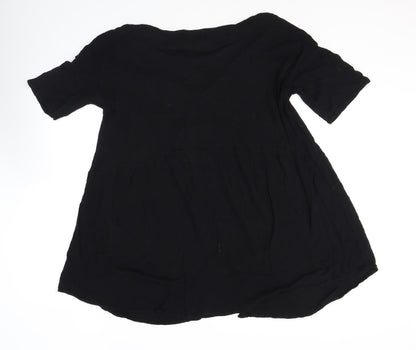 Back view of Missguided women’s black polyester basic button-up, size UK 14, scoop neck