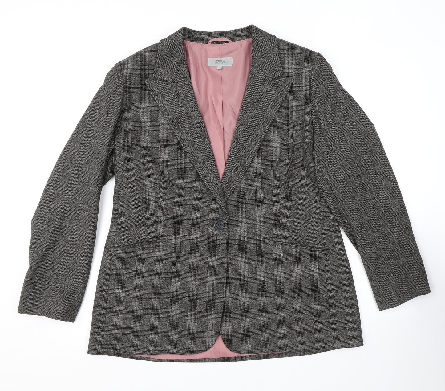 Marks and Spencer Womens Brown Plaid Polyester Jacket Suit Jacket Size 18