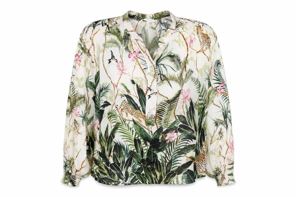 H&M Womens White Floral Viscose Basic Button-Up Size 4 Round Neck