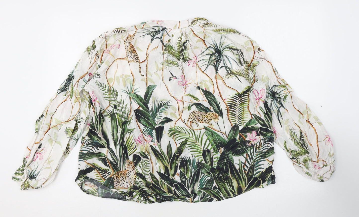 H&M Womens White Floral Viscose Basic Button-Up Size 4 Round Neck