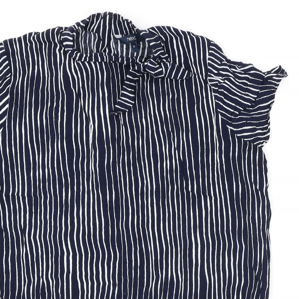 NEXT Womens Blue Striped Viscose Basic Blouse Size 12 Round Neck