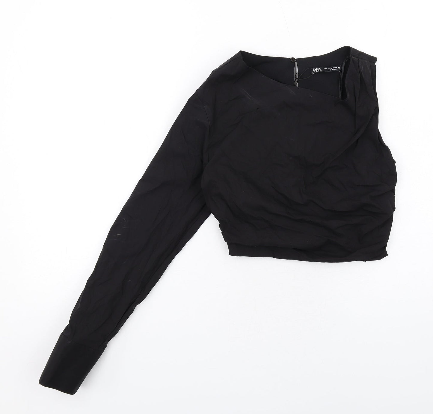 Zara Womens Black Cotton Cropped Blouse Size XS One Shoulder