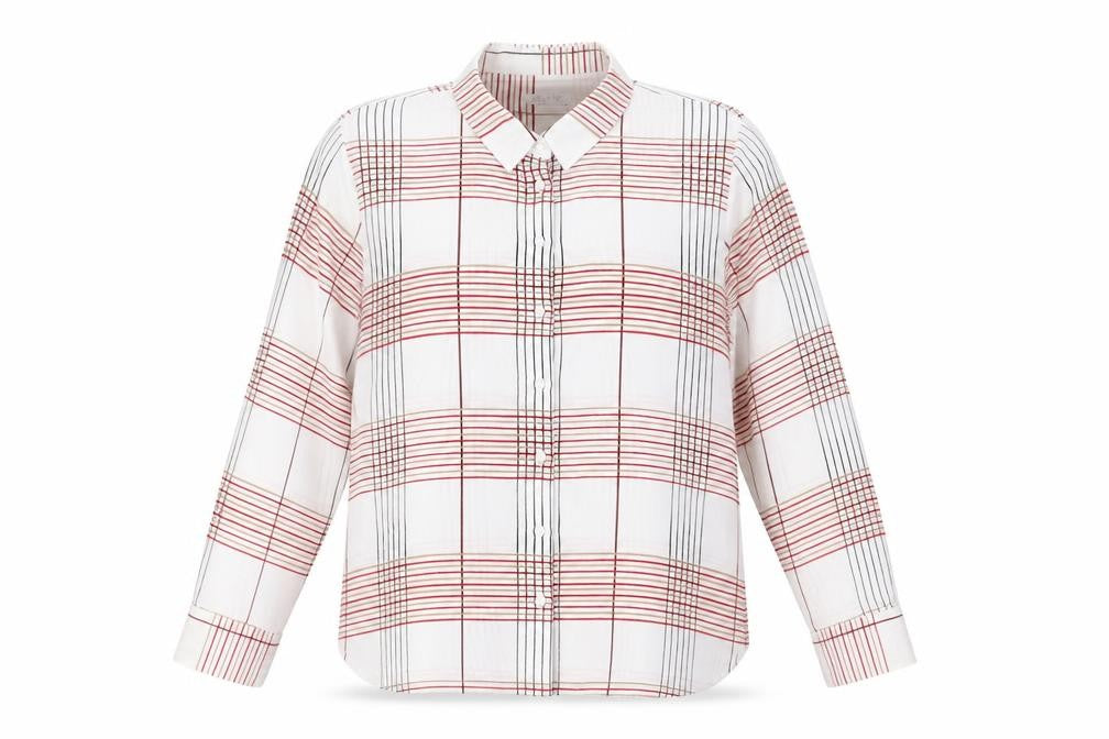 Classics Womens White Check Polyester Basic Button-Up Size 18 Collared