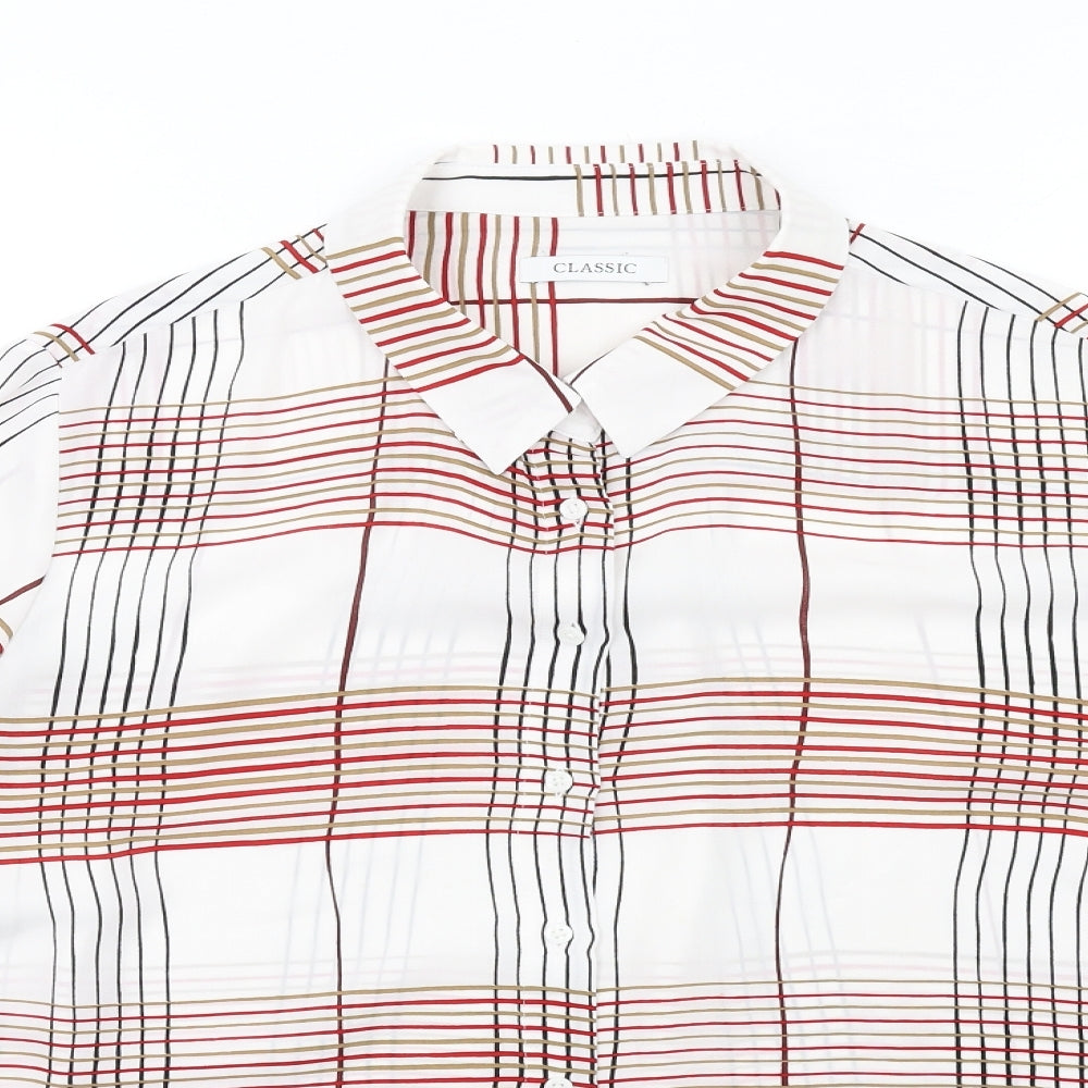 Classic Womens White Check Polyester Basic Button-Up Size 18 Collared
