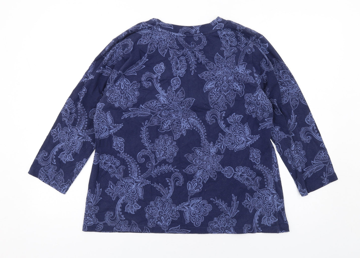 Croft & Barrow Womens Blue Floral Cotton Basic T-Shirt Size L V-Neck